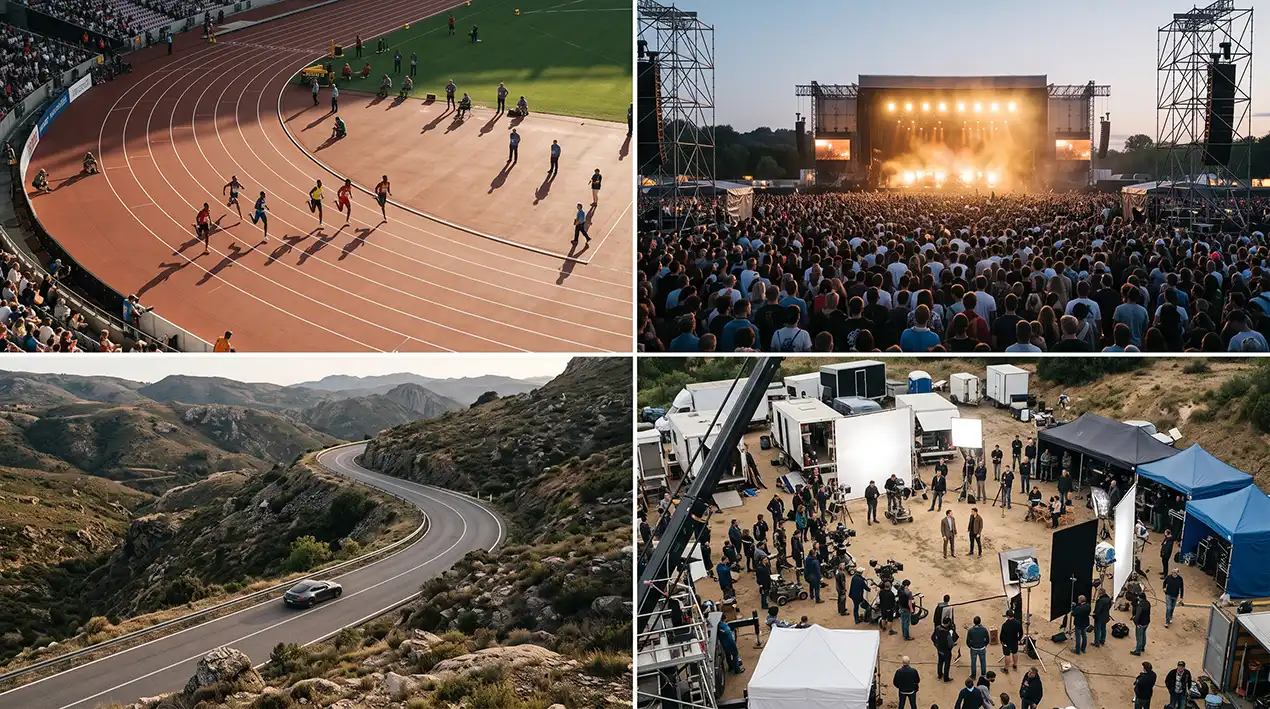 uattro usi della cable cam: sport, concerti, spot pubblicitari e cinema
